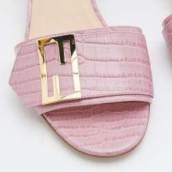 مملوكة مسبقًا Fendi Pink Croc Embossed Leather Promenade Ankle Strap Sandals Size 39