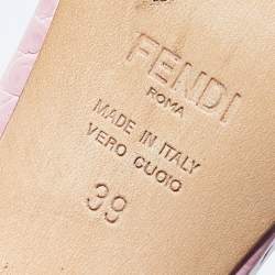 مملوكة مسبقًا Fendi Pink Croc Embossed Leather Promenade Ankle Strap Sandals Size 39