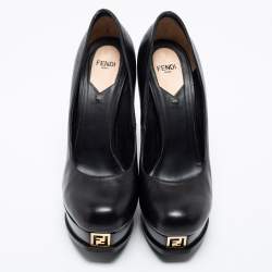 Pre Owned Fendi Black Leather Fendista Platform Pumps Size 39