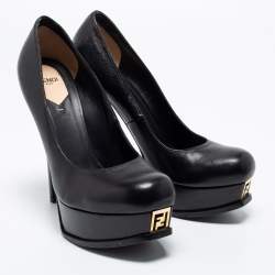 Pre Owned Fendi Black Leather Fendista Platform Pumps Size 39