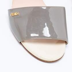 Pre Owned Fendi Multicolored Patent Leather Slide Sandals Size 39