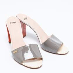 Pre Owned Fendi Multicolored Patent Leather Slide Sandals Size 39