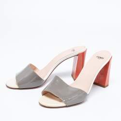 Pre Owned Fendi Multicolored Patent Leather Slide Sandals Size 39