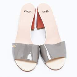 Pre Owned Fendi Multicolored Patent Leather Slide Sandals Size 39