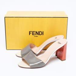 Pre Owned Fendi Multicolored Patent Leather Slide Sandals Size 39