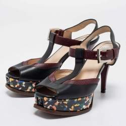 Pre Owned Fendi Multicolor Lizard Embossed And Leather Fendista Platform Sandals Size 38