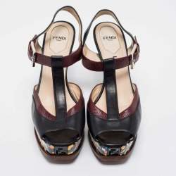 Pre Owned Fendi Multicolor Lizard Embossed And Leather Fendista Platform Sandals Size 38