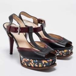 Pre Owned Fendi Multicolor Lizard Embossed And Leather Fendista Platform Sandals Size 38