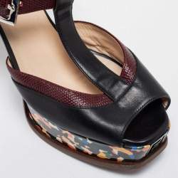 Pre Owned Fendi Multicolor Lizard Embossed And Leather Fendista Platform Sandals Size 38