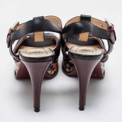 Pre Owned Fendi Multicolor Lizard Embossed And Leather Fendista Platform Sandals Size 38