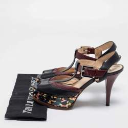 Pre Owned Fendi Multicolor Lizard Embossed And Leather Fendista Platform Sandals Size 38