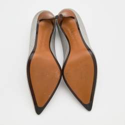 Pre Owned Fendi Metallic Silver Lizard Embossed Leather Pointed Toe Pumps Size 38