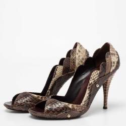 Pre Owned Fendi Brown/Beige Python Peep Toe Pumps Size 37.5