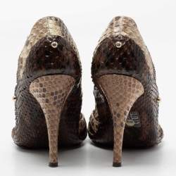 Pre Owned Fendi Brown/Beige Python Peep Toe Pumps Size 37.5