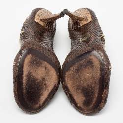 Pre Owned Fendi Brown/Beige Python Peep Toe Pumps Size 37.5