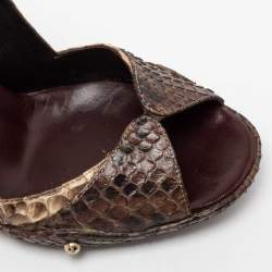 Pre Owned Fendi Brown/Beige Python Peep Toe Pumps Size 37.5