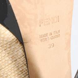 Pre Owned Fendi Beige Raffia Fendista Bow Peep Toe Slingback Platform Pumps Size 39