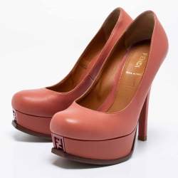 Pre Owned Fendi Coral Pink Leather Fendista Platform Pumps Size 36