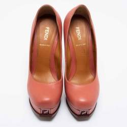 Pre Owned Fendi Coral Pink Leather Fendista Platform Pumps Size 36