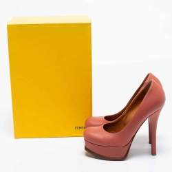 Pre Owned Fendi Coral Pink Leather Fendista Platform Pumps Size 36