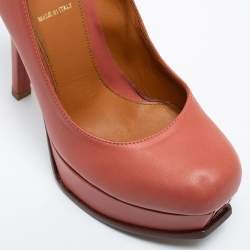 Pre Owned Fendi Coral Pink Leather Fendista Platform Pumps Size 36