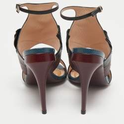 Pre Owned Fendi Multicolor Leather And Lizard Monster Bugs Ankle Strap Sandals Size 37
