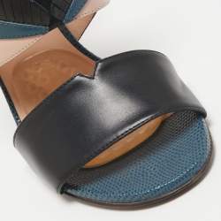 Pre Owned Fendi Multicolor Leather And Lizard Monster Bugs Ankle Strap Sandals Size 37