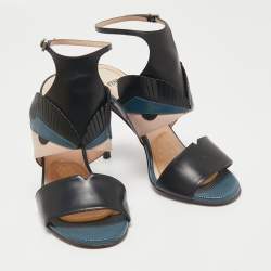 Pre Owned Fendi Multicolor Leather And Lizard Monster Bugs Ankle Strap Sandals Size 37