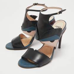 Pre Owned Fendi Multicolor Leather And Lizard Monster Bugs Ankle Strap Sandals Size 37