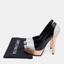 Pre Owned Fendi Tri Color Lizard Embossed And Patent Leather Fendista Peep Toe Platform Pumps Size 38