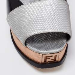 Pre Owned Fendi Tri Color Lizard Embossed And Patent Leather Fendista Peep Toe Platform Pumps Size 38