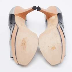 Pre Owned Fendi Tri Color Lizard Embossed And Patent Leather Fendista Peep Toe Platform Pumps Size 38