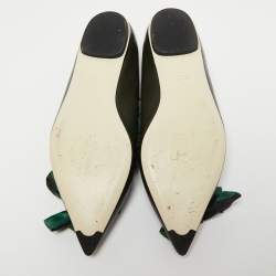 Pre Owned Fendi Dark Green Leather And Fabric Bow Pointed Toe Ballet Flats Size 38