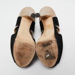 Pre Owned Fendi Black/Gold Leather/Suede Platform Pumps Size 37