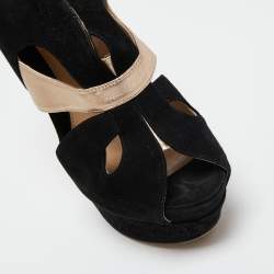 Pre Owned Fendi Black/Gold Leather/Suede Platform Pumps Size 37