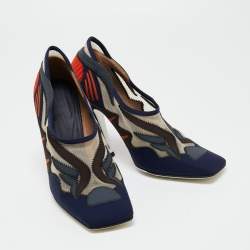 Pre Owned Fendi Multicolor Mesh And Neoprene FF Patchwork Freedom Pumps Size 40