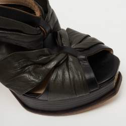 Pre Owned Fendi Black Pleated Leather Peep Toe Ankle Booties Size 38