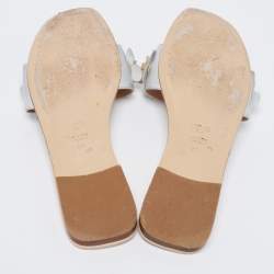 Fendi Silver Leather Flowerland Flat Slides 39