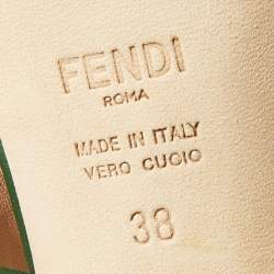 Pre Owned Fendi Green Leather FF Embossed Logo Mules Size 38