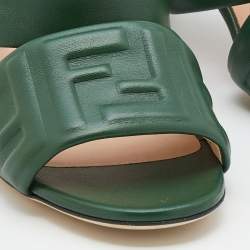 Pre Owned Fendi Green Leather FF Embossed Logo Mules Size 38