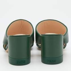 Pre Owned Fendi Green Leather FF Embossed Logo Mules Size 38