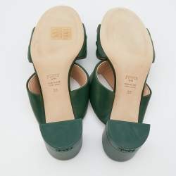 Pre Owned Fendi Green Leather FF Embossed Logo Mules Size 38