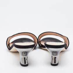 Pre Owned صندل سلايد فندي ساتان أسود مزخرف كريستال مقاس 34