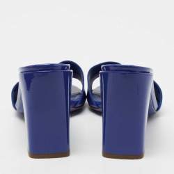 Pre Owned Fendi Blue Patent Leather Block Heel Slides Size 39