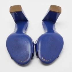Pre Owned Fendi Blue Patent Leather Block Heel Slides Size 39