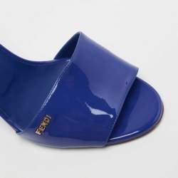 Pre Owned Fendi Blue Patent Leather Block Heel Slides Size 39