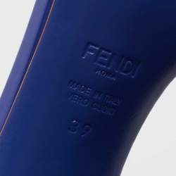 Pre Owned Fendi Blue Patent Leather Block Heel Slides Size 39