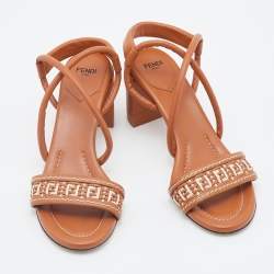 Pre Owned Fendi Brown/Cream Leather Ankle Strap Sandals Size 38