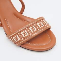 Pre Owned Fendi Brown/Cream Leather Ankle Strap Sandals Size 38