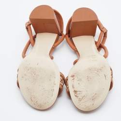 Pre Owned Fendi Brown/Cream Leather Ankle Strap Sandals Size 38